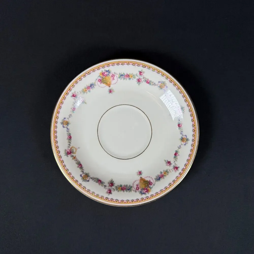 LOT OF 2 H&Co Selb Bavaria Heinrich Plate white Pink Rose Garlands Gold Trim 6